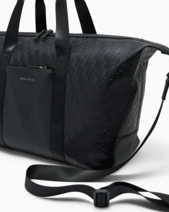 Reisetasche mit geprägtem Muster und einem Schultergurt Schwarz
