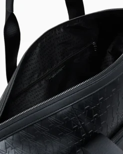 Reisetasche mit geprägtem Muster und einem Schultergurt Schwarz