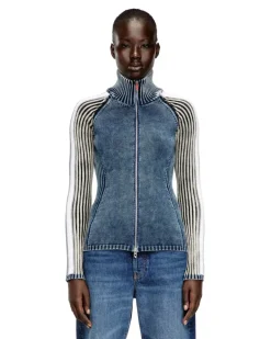 Reißverschluss-Cardigan mit sportlichen Streifen - Strickwaren - Damen - Bunt