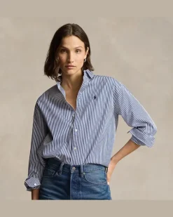 Relaxed-Fit Baumwollhemd mit Streifen Blue