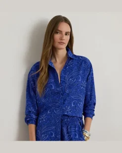 Relaxed-Fit Crêpe-Hemd mit Paisley-Motiv Blue