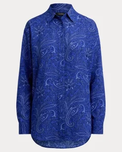 Relaxed-Fit Crêpe-Hemd mit Paisley-Motiv Blue