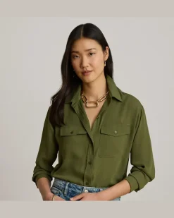 Relaxed-Fit Hemd aus Georgette Green