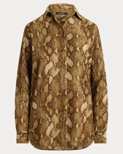 Relaxed-Fit Hemd aus Python-Georgette Tan
