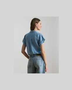 Relaxed-Fit Kurzarmhemd aus Leinen Blue