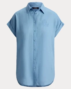 Relaxed-Fit Kurzarmhemd aus Leinen Blue