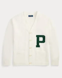 Relaxed-Fit Strickjacke im College-Stil Cream