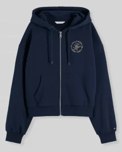 Relaxed Fit Sweatjacke aus reiner Baumwolle Marine