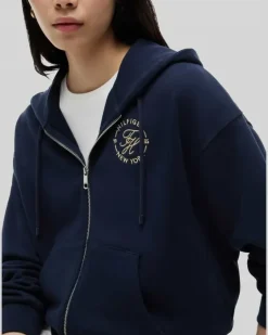 Relaxed Fit Sweatjacke aus reiner Baumwolle Marine