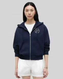 Relaxed Fit Sweatjacke aus reiner Baumwolle Marine