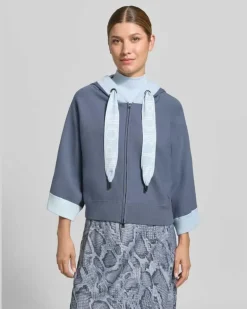 Relaxed Fit Sweatjacke aus Viskose-Mix mit Logo-Detail Rauchblau