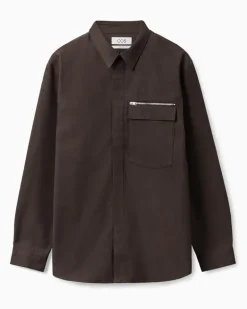 Relaxedfit Zipup Shirt Braun