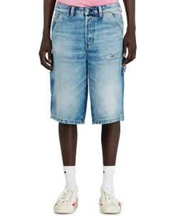 Relaxed Shorts aus fließendem Denim mit Abrieb-Effekten - Denim Kurze Hose - Herren - Blau