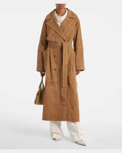 Róhe Wickelmantel aus Veloursleder Braun