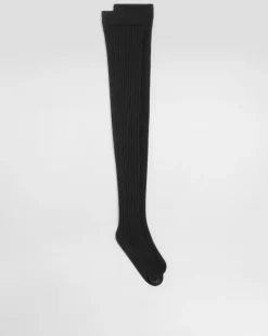 Ribbed Stay-up Socks - Frau Socken Schwarz Black