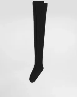 Ribbed Stay-up Socks - Frau Socken Schwarz Black
