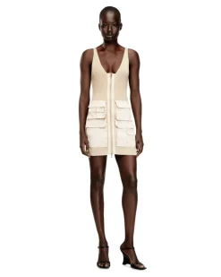 Rippenstrick-Kleid mit Cargotaschen - Kleider - Damen - Beige