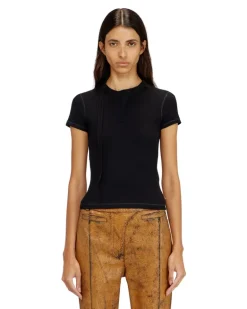 Ripp-Jersey-Top mit Biker-Nackenriemen - Oberteile - Damen - Schwarz