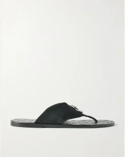 Riviera Logo-Embellished Leather and Elastic Flip Flops Black