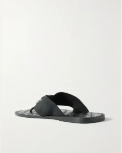 Riviera Logo-Embellished Leather and Elastic Flip Flops Black