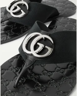 Riviera Logo-Embellished Leather and Elastic Flip Flops Black