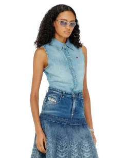 Ärmelloses Jeanshemd - Denimhemden - Damen - Blau