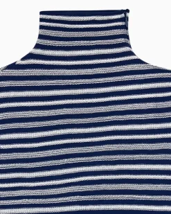 Ärmelloses Rollkragentop mit Streifen und Seitenschlitz Marineblau
