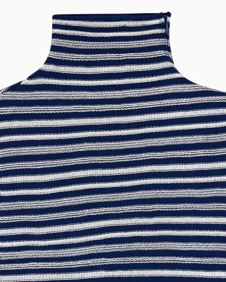 Ärmelloses Rollkragentop mit Streifen und Seitenschlitz Marineblau