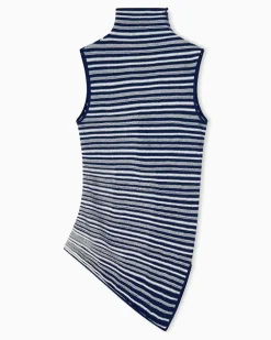Ärmelloses Rollkragentop mit Streifen und Seitenschlitz Marineblau