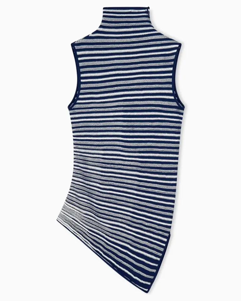 Ärmelloses Rollkragentop mit Streifen und Seitenschlitz Marineblau
