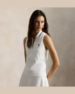 Ärmelloses Slim-Fit Racerback-Poloshirt White