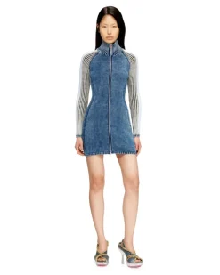 Rollkragenkurzes Kleid aus Indigo-Strick - Kleider - Damen - Blau