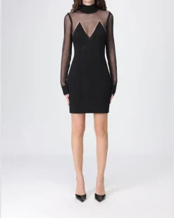 Rollkragen-Tüllkleid Schwarz