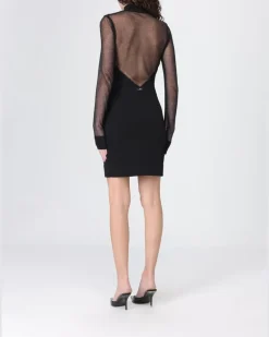 Rollkragen-Tüllkleid Schwarz