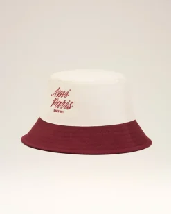 Rot-weißer Ami Paris Baumwollhut Mehrfarbig Unisex Rubin