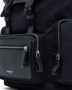 Rucksack aus Nylon und genarbtem Leder Blau