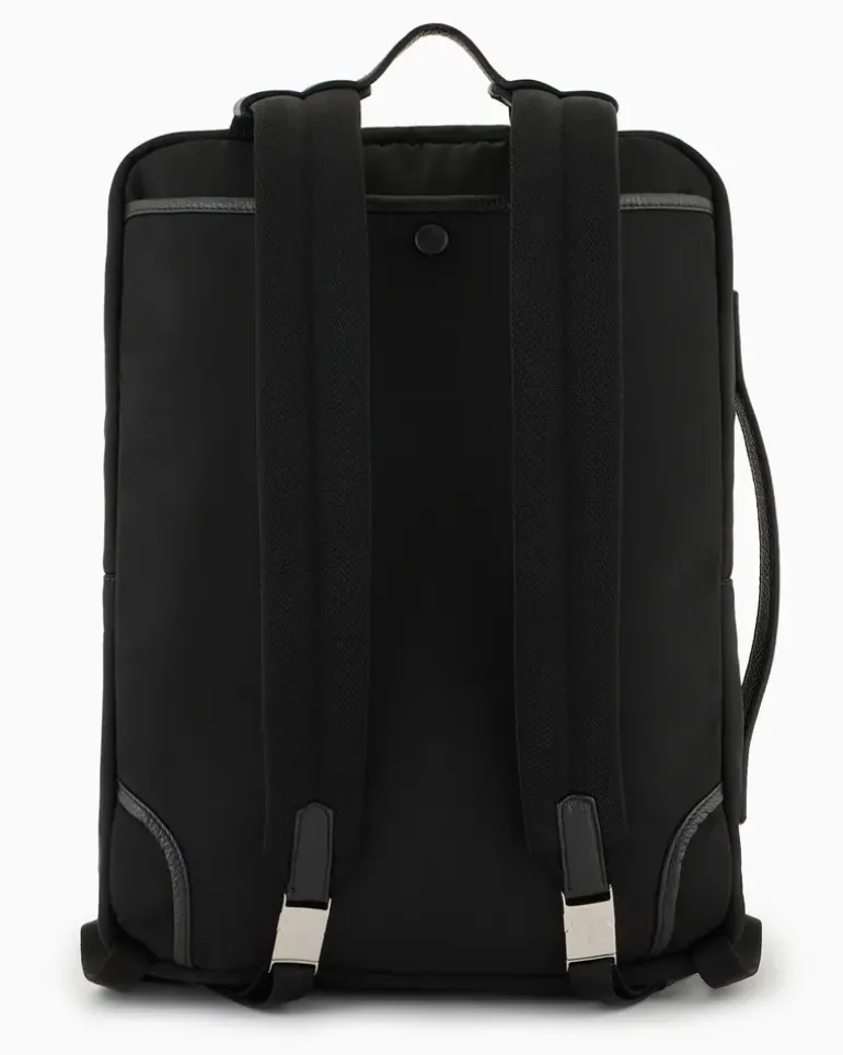 Rucksack aus Nylon und vollnarbigem Leder Schwarz