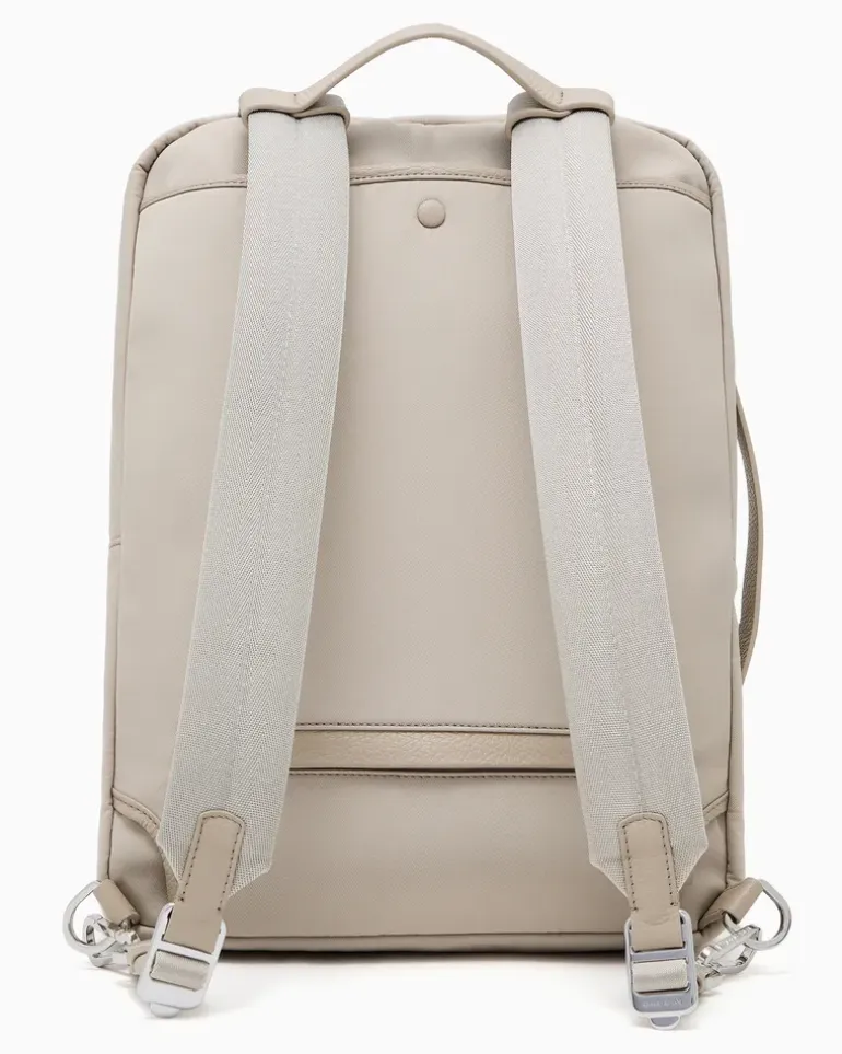 Rucksack aus Nylon und vollnarbigem Leder Beige