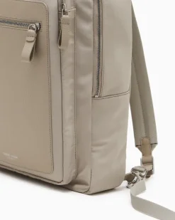 Rucksack aus Nylon und vollnarbigem Leder Beige