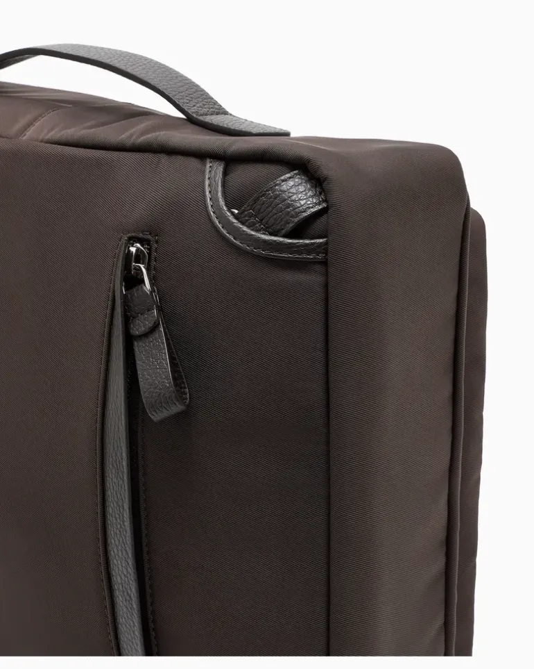 Rucksack aus Nylon und vollnarbigem Leder Braun