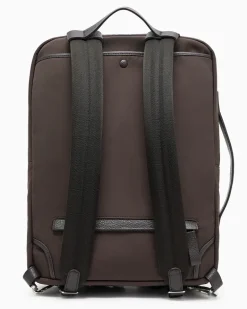 Rucksack aus Nylon und vollnarbigem Leder Braun