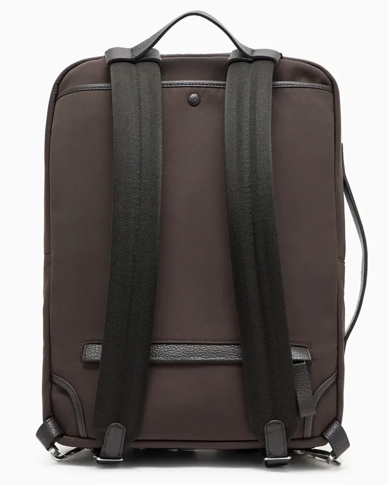 Rucksack aus Nylon und vollnarbigem Leder Braun