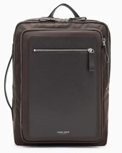 Rucksack aus Nylon und vollnarbigem Leder Braun