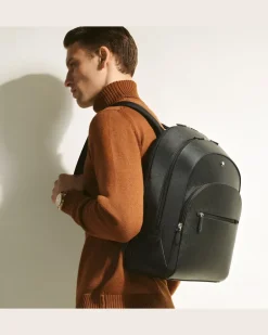 Rucksack Groß mit 3 Fächern aus Sartorial Leder - Schwarz - Leder - MB130274 - Rucksäcke