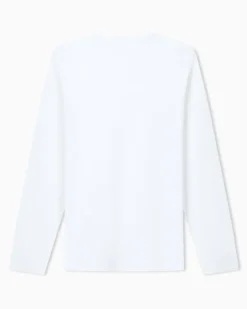 Rundhals-Langarmshirt aus Pima-Baumwolljersey Essential Weiß
