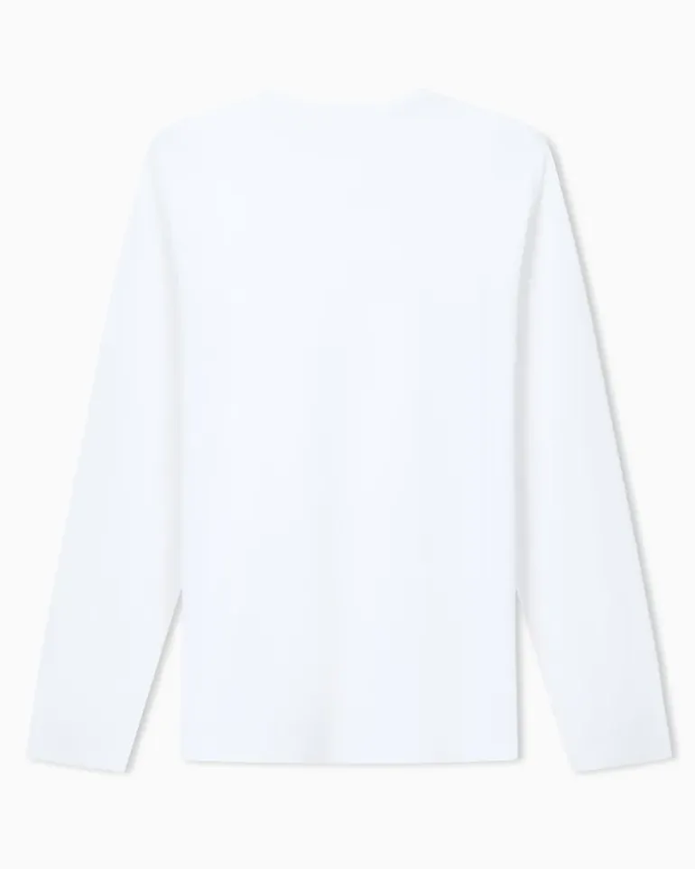 Rundhals-Langarmshirt aus Pima-Baumwolljersey Essential Weiß