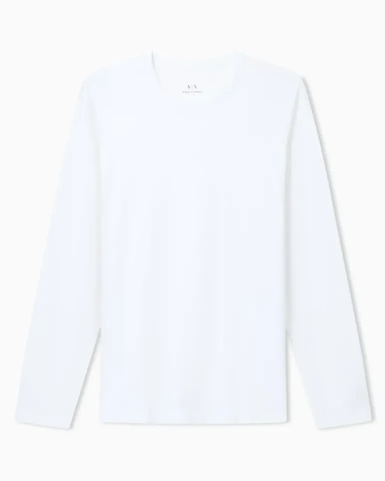 Rundhals-Langarmshirt aus Pima-Baumwolljersey Essential Weiß