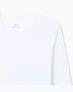 Rundhals-Langarmshirt aus Pima-Baumwolljersey Essential Weiß