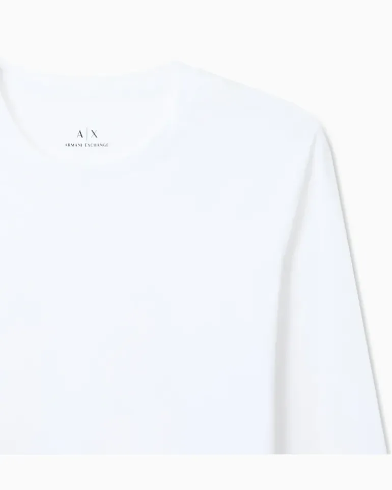 Rundhals-Langarmshirt aus Pima-Baumwolljersey Essential Weiß