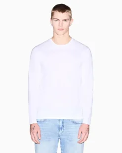 Rundhals-Langarmshirt aus Pima-Baumwolljersey Essential Weiß